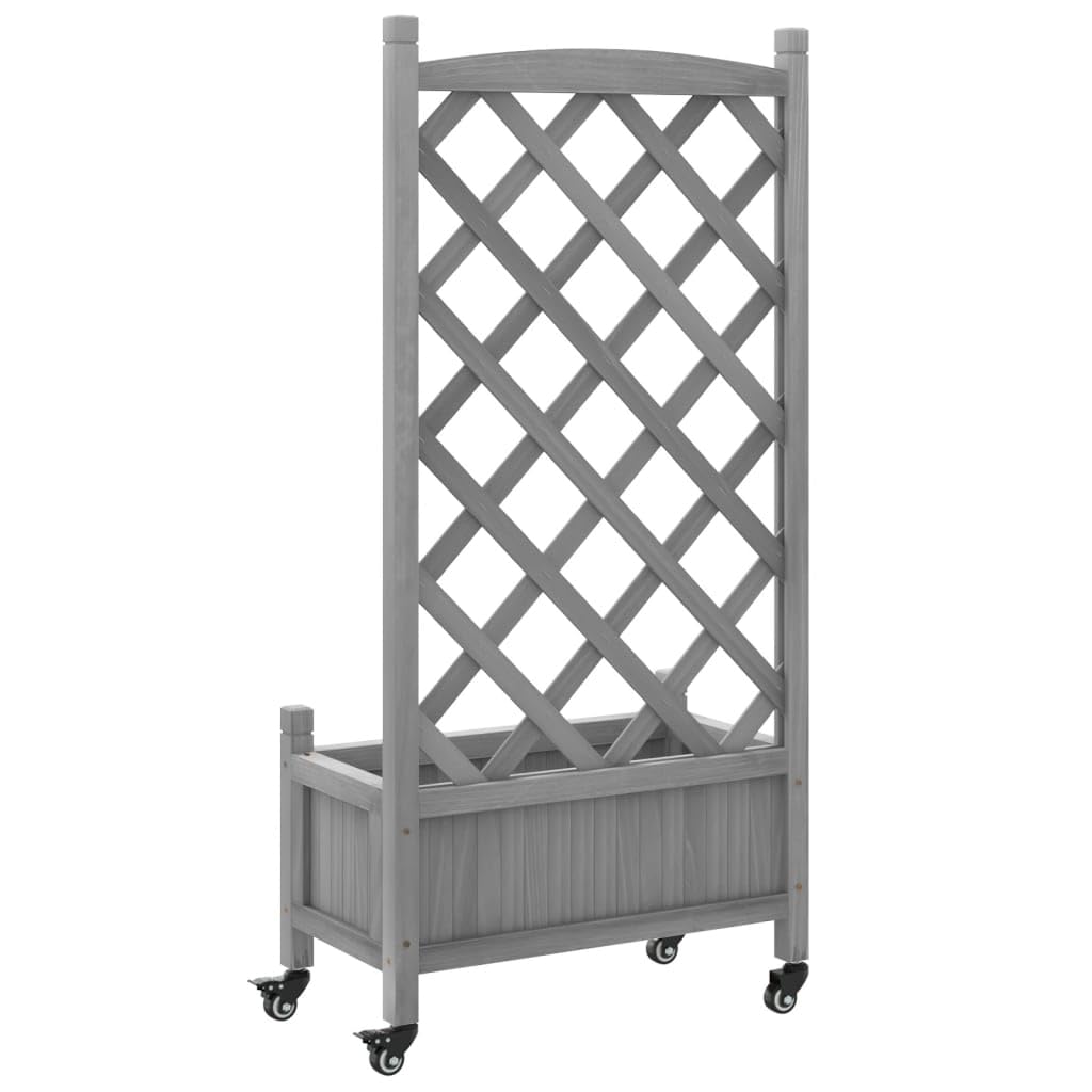 Pflanzkübel mit Rankgitter und Rollen Grau Massivholz Tanne 55x29,5x117,5