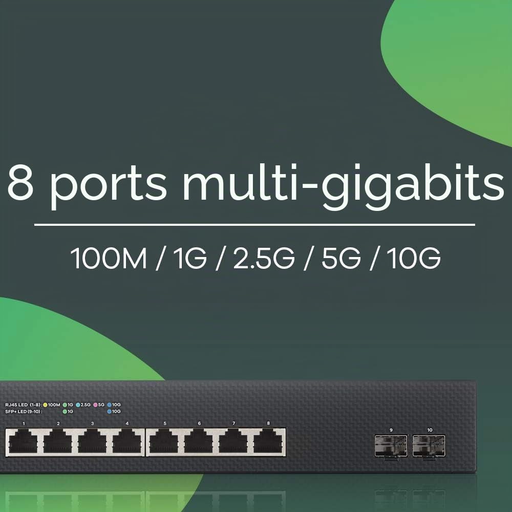 Zyxel XS1930-10-ZZ0101F commutateur réseau Géré L3 10G Ethernet (100/1000/10000) Noir | 8x Ports 10G RJ-45 + 2x 10G SFP+, Gestion Intelligente L3, Indicateurs LED 5 Couleurs, Ventilateur Intelligent, NebulaFlex