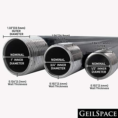 GeilSpace 1\" × 30\" Heavy Duty Pre-Cut Grey Metal Pipe, Industrial Steel Fits Standard One Inch Threaded Pipes and Fittings - Vintage DIY Industrial Furniture (1\" x 30\", Grey)
