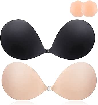 Fiviow Push Up Sticky Bra for Women, 2 Pack Reusable Invisible Bra Backless Strapless Bra Adhesive Bra
