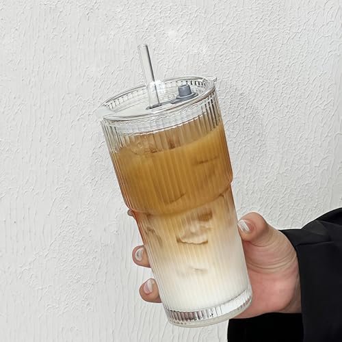 Copo de vidro com tampa e palha, copo de 600 ml, copos de café, copos de cerveja, caneca de viagem, copo para batidos, design à prova de fugas, para café, cocktails, chá, 1 unidade