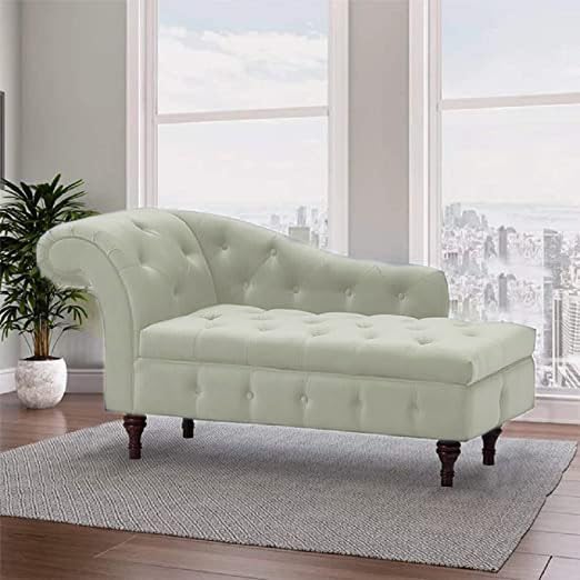 Image of Velvet Chaise Lounge Box Storage for Bedroom, Livingroom (Cream)