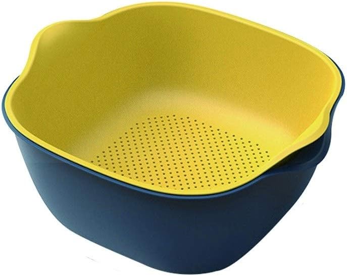Double-Layer Colander is Used to Clean Vegetables and Fruits Plastic Drain Bowl 12.6in Kitchen Filter Green Removable(Blue)
