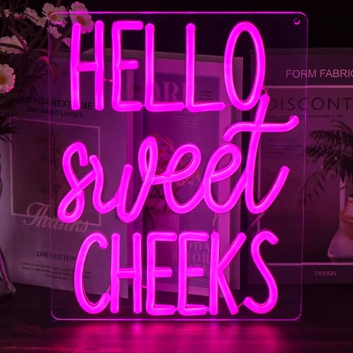 Image of Hello Sweet Cheeks Neon Sign Funny Hello Sweet Cheeks Bathroom Decor Dimmable Neon Signs for Wall Decor Pink LED Bathroom Signs USB Neon Light Up Sign Wall Art Cute Bathroom Shelf Decor for Women
