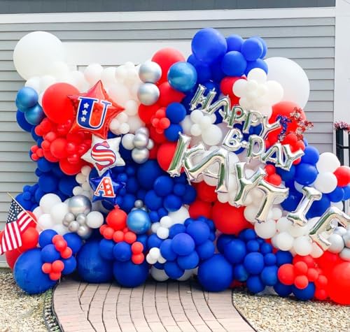 Image of Voircoloria Red White Blue Balloons, 66pack 12inch Macaron Latex Party Balloons for Birthday Graduation 4th of July Independence Day Anniversary New Year Holiday Party Decorations