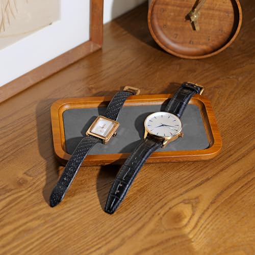 Oirlv Vassoio Per Gioielli In Legno Massiccio,Piccolo Vassoio Per Anelli,Orecchini, Bracciali, Portacollane,Organizer(Rettangolo,Grigio scuro) - immagine 3