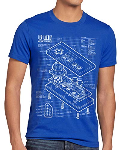 style3 NES Controller Cianografica T-Shirt da Uomo 8-Bit Mario, Dimensione:, Colore:Blu