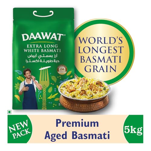 Image of Daawat Biryani Basmati Rice, 5 Kg| World s Longest Rice Grain expands 24mm* | Tasty, Non-sticky & Rich Aroma |Naturally Aged (Pack of 3)
