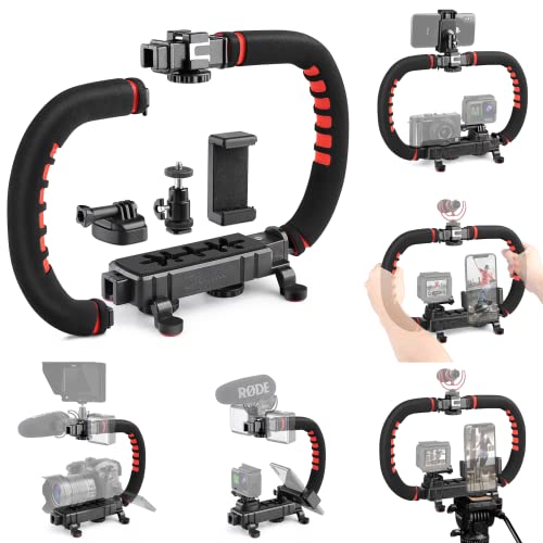 Zeadio Stabilisateur pour Caméra Téléphone, Poignée Pliable Video Rig avec étui de Transport pour Tous Les GoPro, appareils Photo, Caméscopes, Reflex numériques, Téléphone Intelligent etc