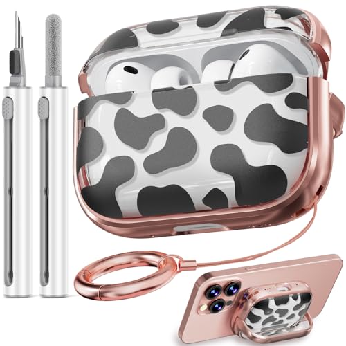 Image of Inesore for AirPods Pro 3 Case Cover 2025 with Lock-Black+Gold Cow Print | Two-Piece Design,with Gold Keychain & Clean Pen, As Phone Stand,Support Wireless Charging,Cute Luxury Case for Women Girly