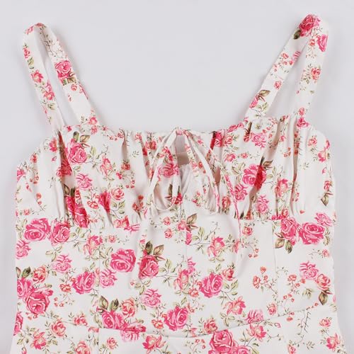 Image of IBTOM CASTLE Women Corset Dress Sleeveless Spaghetti Straps Casual Dresses Boho Slit Lace Up Flowy Midi Bustier Sundress