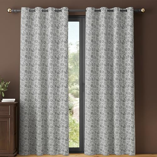 Image of Yellow Weaves 1 Pc Jacquard Botanical Eyelet Long Door Curtain - Perfect for Home, Office, Bedroom, Living Room & Balcony - 7 Feet (Silver)