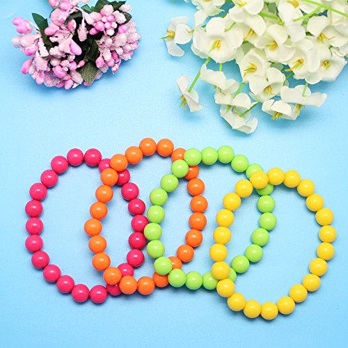Dreamtop 80s Neon Necklaces and Bracelets Fishnet Gloves Bow Headband for 1980s Theme Party Supplies,Set of 11 (A)