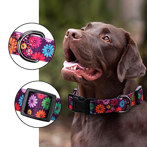 Rhea Rose Girl Dog Collars Fall Daisy Pattern, Colorful Flowers Print, Female Collar, Dark Purple, Large - Image 4