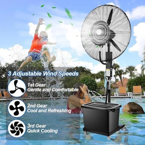 Industrial Outdoor Misting Fan, Powerful 3-Speed Patio Cooling System, 43L Water Bucket, 26in/30in Options, Ideal for Commercial & Residential Use