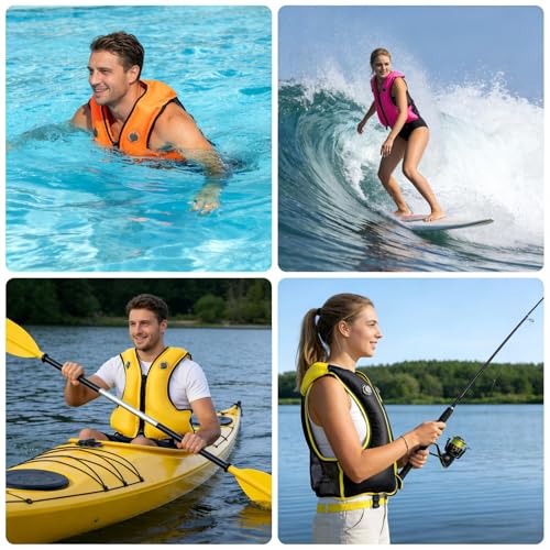FORWEWAY Aufblasbare Schwimmhilfe Schwimmweste für Erwachsene (bis 100 kg & 150-200 cm), Verstellbare Doppelkammer mit Hochsichtbarkeit – Für Kajak, SUP, Surfen & Wassersport