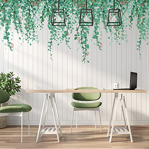 4 Sheets Hanging String of Vine Leaves Wall Decals, Nature Green Plants Hanging Vine Flowers Wall Stickers, ZOXILEN Removable Peel and Stick Wall Decor for Kids Bedroom Living Room Kitchen Nursery
