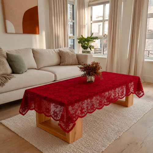 Image of Cotton Net Embroidered Center & Dining Table Cover for 4 Seater | Rectangular 40x60 Inch | Lightweight & Washable Table Cloth | Pack of 1 (Maroon)