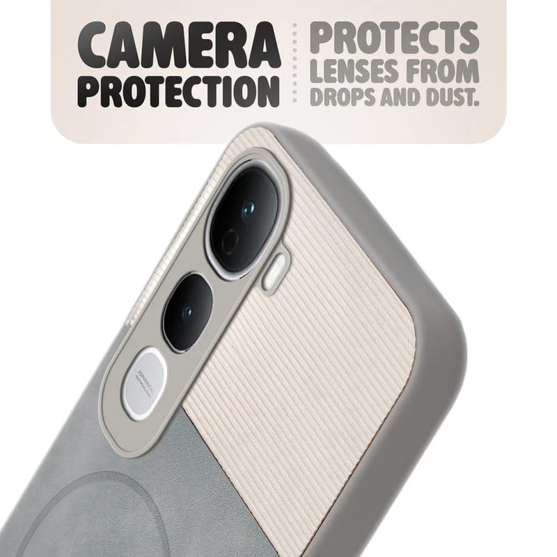 Image of Bintage case Dual-Leather Macc-Safe Design Phone Case| Soft Touch Finish | Full Camera Protectection Back Cover Compatible for Vivo V2439 / Vivo Y400Pro - White & Matelic Grey