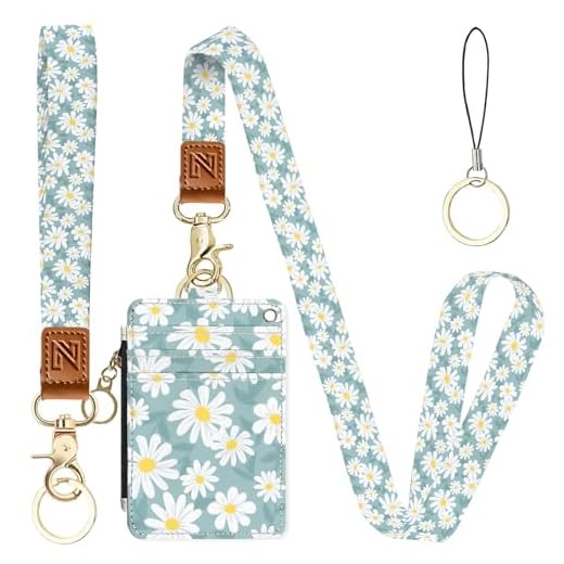 Little Daisy 2-in-1 ID Badge Holder & Lanyard Wallet for Teachers,Nurse,Professionals-Cute Zippered Coin Pouch,Removable Wristlet & Neck Lanyard,5 Card Slots Stylish Work Essential