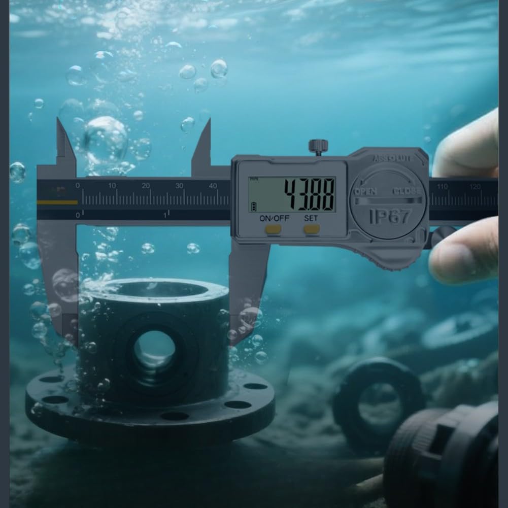 Calibrador digital Vernier de 150 mm con pantalla LCD e impermeable IP67 | Construcción de acero inoxidable, resolución de 0,01 mm, medición industrial para taller y laboratorio