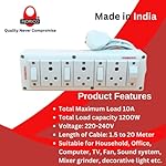 INDRICO-Electrical-Power-Junction-Box-with-Individual-Switches-Sockets-Long-Wire-Cable-Wall-fitting-Board-Electric-Extension-Multi-Outlets-Spike-Guard-PVC-White-Pack-of-1