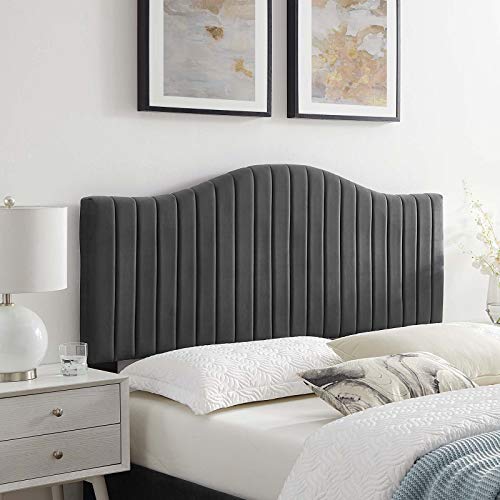 Modway Brielle Channel Tufted Performance Velvet Twin Headboard in Charcoal