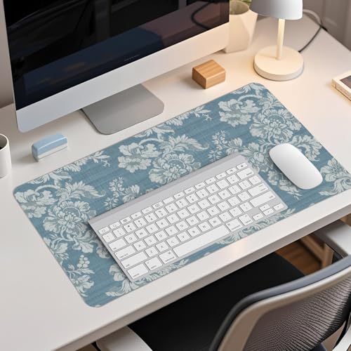 Image of Blue Chinoiserie Mouse Pad,Vintage Blue and White Floral Desk Mat,Big Large Vintage Floral Preppy Trendy Mouse Pad,Girly Gaming Mousepad,Girly Laptop Desk Mat for Dorm Home Office,23.6x11.8 In