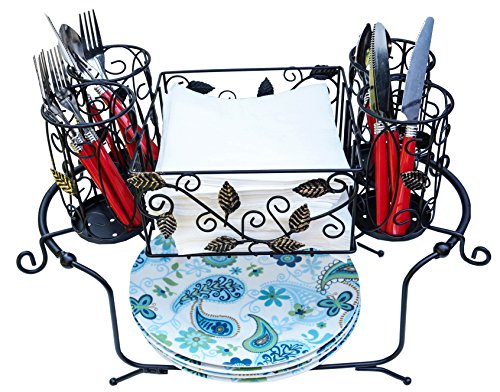 Maypes Utensil Caddy - Silverware Caddy Or Napkin, Cutlery And Plate Holder - The Ideal 2-Piece Portable Outdoor Kitchen Accessories Buffet Organizer For Picnics, Camping, Barbecue, Parties And Events #TOP6