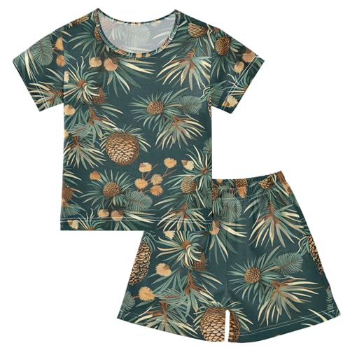 ALAZA Christmas Pine Cone Vintage Pajamas Short Sleeve 2 Piece Sleepwear Top and Bottom Pajama Set Unisex