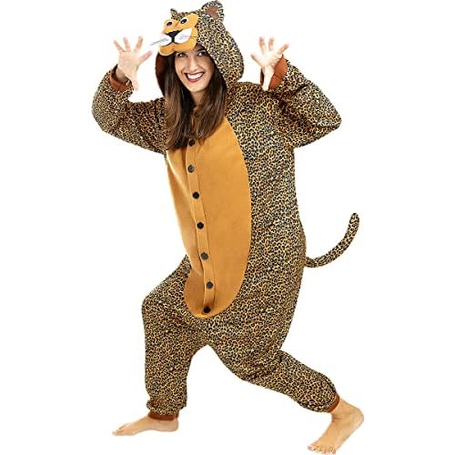 Funidelia | Disfraz de Leopardo Onesie para Hombre y Mujer Talla M Animales, Desierto, Selva - Color: Marrón - Divertidos Disfraces y complementos para Carnaval y Halloween