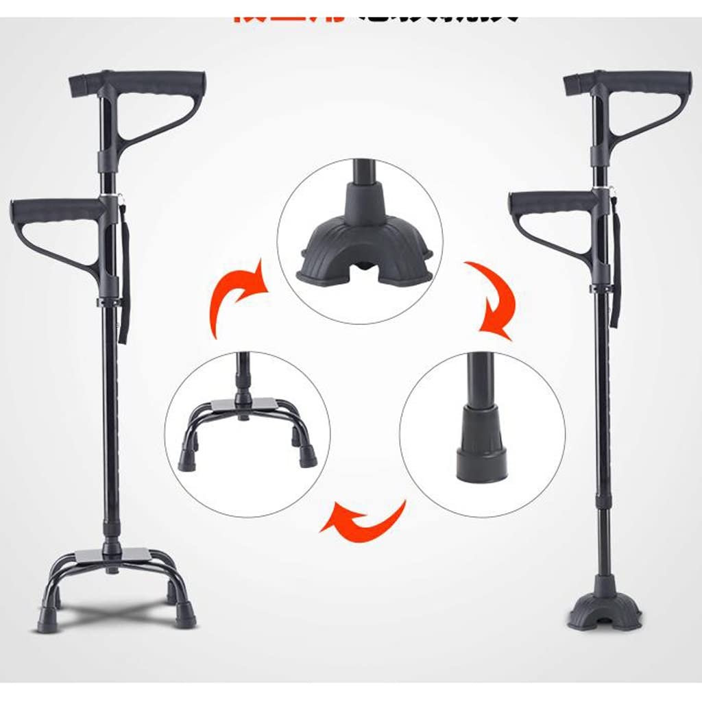 GCX- Bastón for Ancianos con bastón Ligero Antideslizante de Cuatro Patas y bastón telescópico Multifuncional de Cuatro Garras con muletas Inteligentes Firma