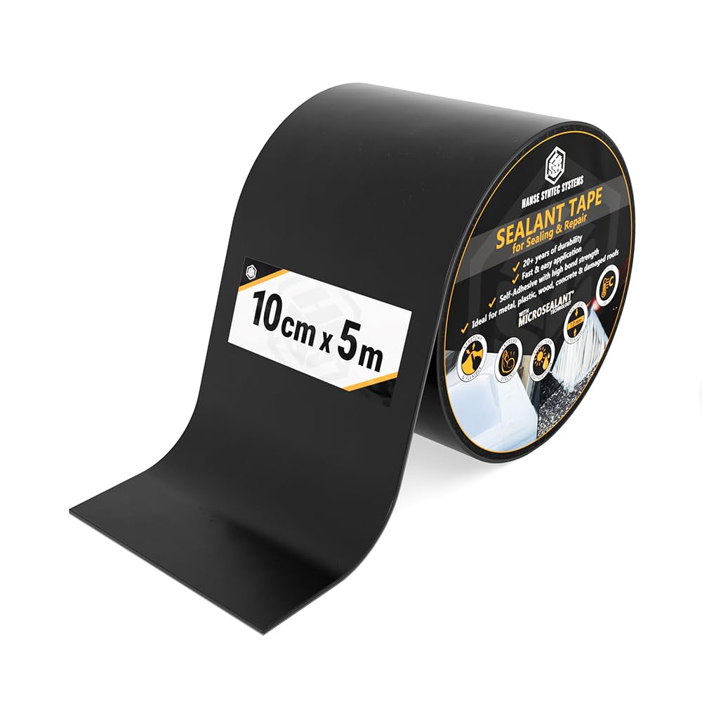 MicroSealant - Nastro adesivo di riparazione per tetto, impermeabile, per grondaie e guarnizioni - Nero, 10 cm x 5 m