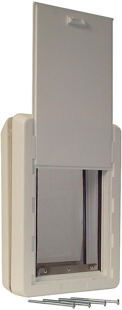 Medium White Vinyl Dual Flap Pet Door with Lock