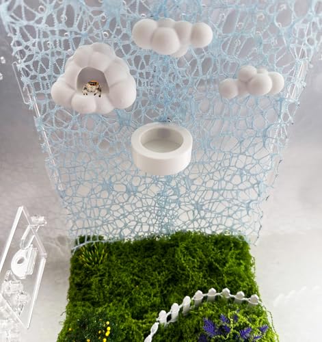 Jumping Spider Accessories Set – 6 Pcs Sky Theme Kit with Cloud Platforms, Magnetic Mounts, White Feeder Dish, and Light Blue Web Decor for Jumping Spider Exploration & Climbing