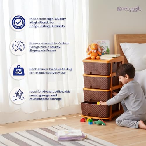 Image of PrettyKrafts 5-Tier Plastic Storage Drawer Organizer | Modular Chest of Drawers & Toy Storage Box for Kids Room, Home, Kitchen & Office | Multipurpose Cabinet Unit (Brown, 36x39x77 cm)