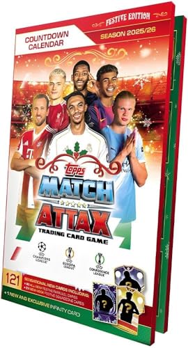 Topps Match Attax Adventskalender 2025/26 - Fussball Countdown Calendar / 24 Festive Edition Sammelkarten Kalender und BB-Toy-Trades Toploader Topps Match Attax Adventskalender 2025/26 - Fussball Countdown Calendar / 24 Festive Edition Sammelkarten Kalender und BB-Toy-Trades Toploader