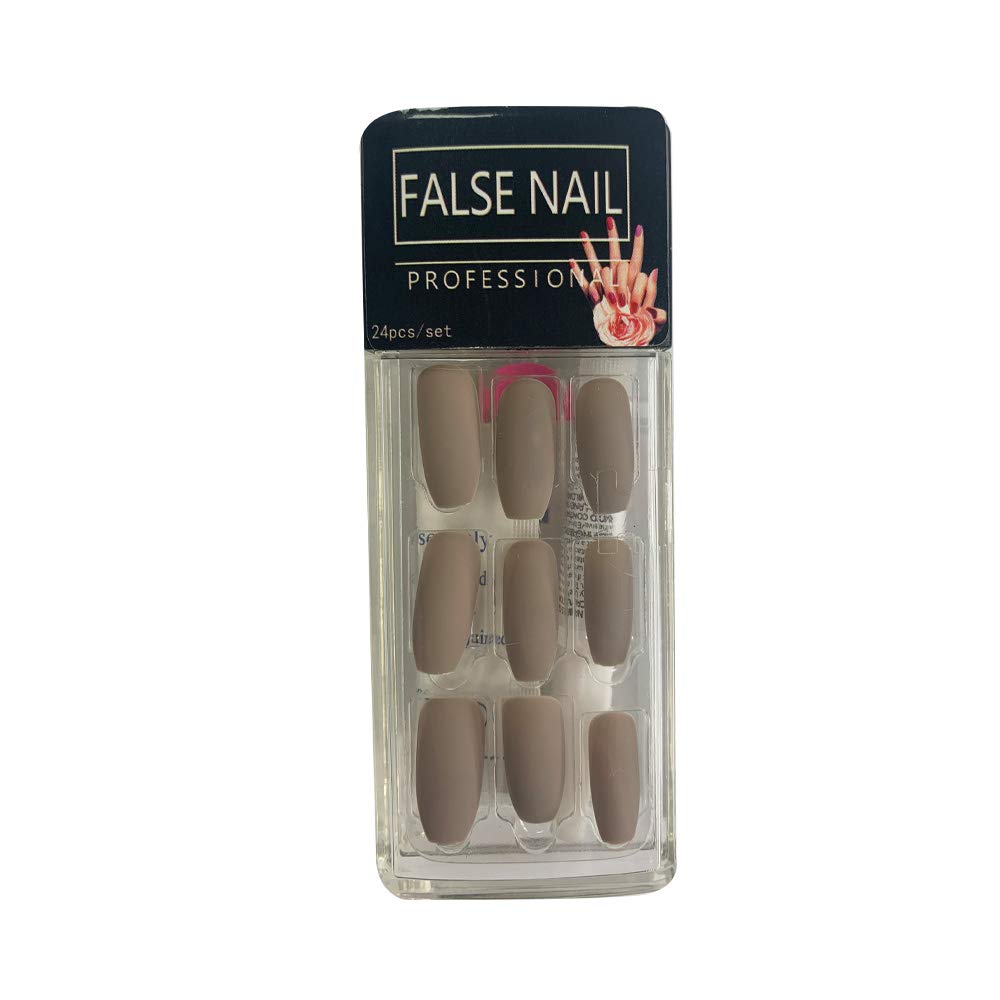 GENNYUE Premium Salon Coffin Matte False Nails, Pure Full Cover Artificial Nails, Matte Top Coat Acrylic Nails, 24 Pcs and Multi-Size of Fake Nails Tips with Nail Glue (Nude)