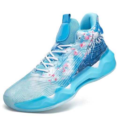 kniaiwx Men Graffiti Basketball Shoes High-Top Sports Shoes Anti-Slip Rubber Soles Indoor Outdoor Sports Running Training Streetwear Blue Size 10.5