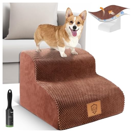 Kphico Pet Stairs,2-Step High Density Foam Dog Stairs for Small Meduim Dogs and Cats,Non-Slip Pet Steps,Pet Ladder/Ramp Make Your Pets Get On and Off Couch&Bed Easily(Send A pet Hair Remover Roller)