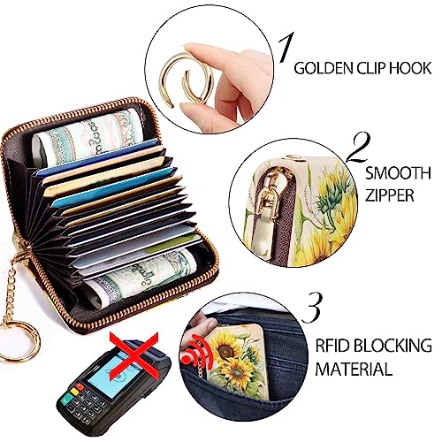 Image of Yonlevres Sunflower Credit Card Holder Small Wallets Woman, RFID Wallet Women Card Holder Travel, Cute Funny Card Case PU Leather RFID Blocking Card Organizer Gifts Girls