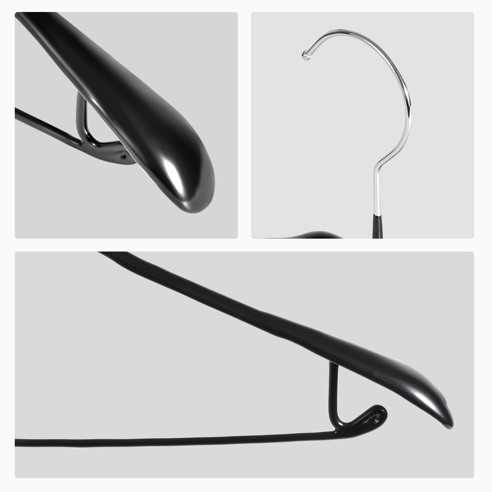 Confezione da 5 grucce rivestite in metallo resistente, con spalle larghe, antiscivolo, spesse (nere)