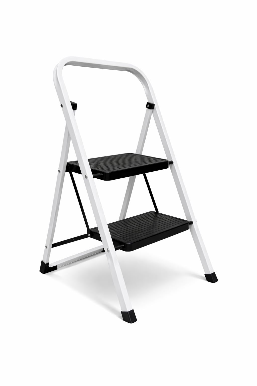 Escalera Plegable de Metal Domestica Color Gris Oscuro, Taburete Plegable peldaño Extra Ancho y con Apoyabrazos Carga hasta 150 KG (2p Blanca)