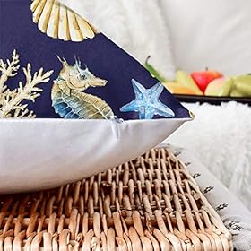 CaliTime Throw Pillow Cases Pack of 2 Cozy Seahorse Conch Shell Coral Starfish Print Cushion Covers for Couch Bed Sofa… 51Htdeuou7L. SS280