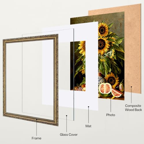 Image of eletecpro 12x16 Vintage Picture Frame, Glass Cover, Bronze Gold, 2-Pack | Display Photo 8.5x11 with Mat or 12x16 without, Horizontal or Vertical, Wall Mount