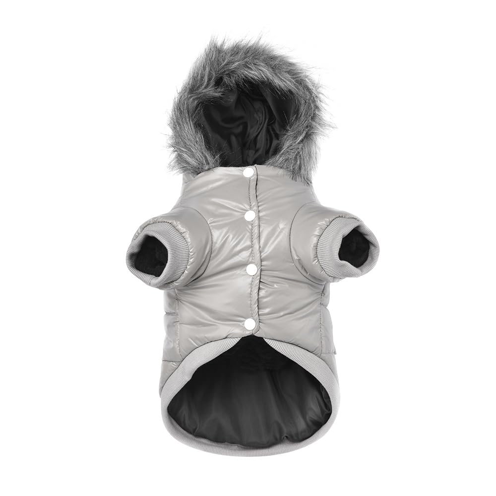 Dog Coat for Small Dogs, Windproof Doggie Puffer Jacket with Leash Hole, Extra Warm Dog Jacket Winter Coat, Grey S