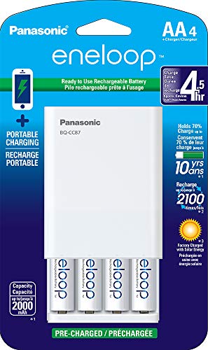 Panasonic K-KJ87MCA4BA Individual Battery Charger with Portable Charging Technology and 4AA Eneloop Rechargeable