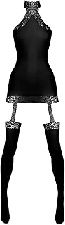 Lovehoney Lingerie Dangerous Curves Bodystocking - All in One Sheer Suspender and Stockings Womens Lingerie Set with Lace Detail - Sizes: 8-22