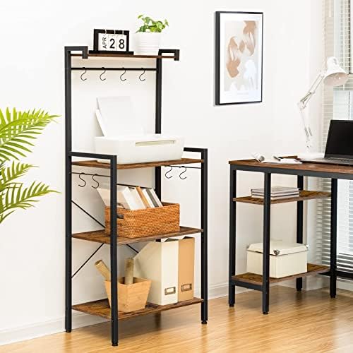 HOOBRO Kitchen Unit with Worktop, Tall Microwave Oven Stand Shelf, Baker's Rack, Kitchen Shelves Free Standing, Utensils Utility Storage Rack, Industrial, for Living Room, Rustic Brown, EBF04HB01