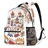 Ourtheme Cartoon Amusement Park Backpack for Men Women Unisex Large Capacity Back Pack Hiking Travel Laptop Computer Bag 18 In Casual Sports Daypack